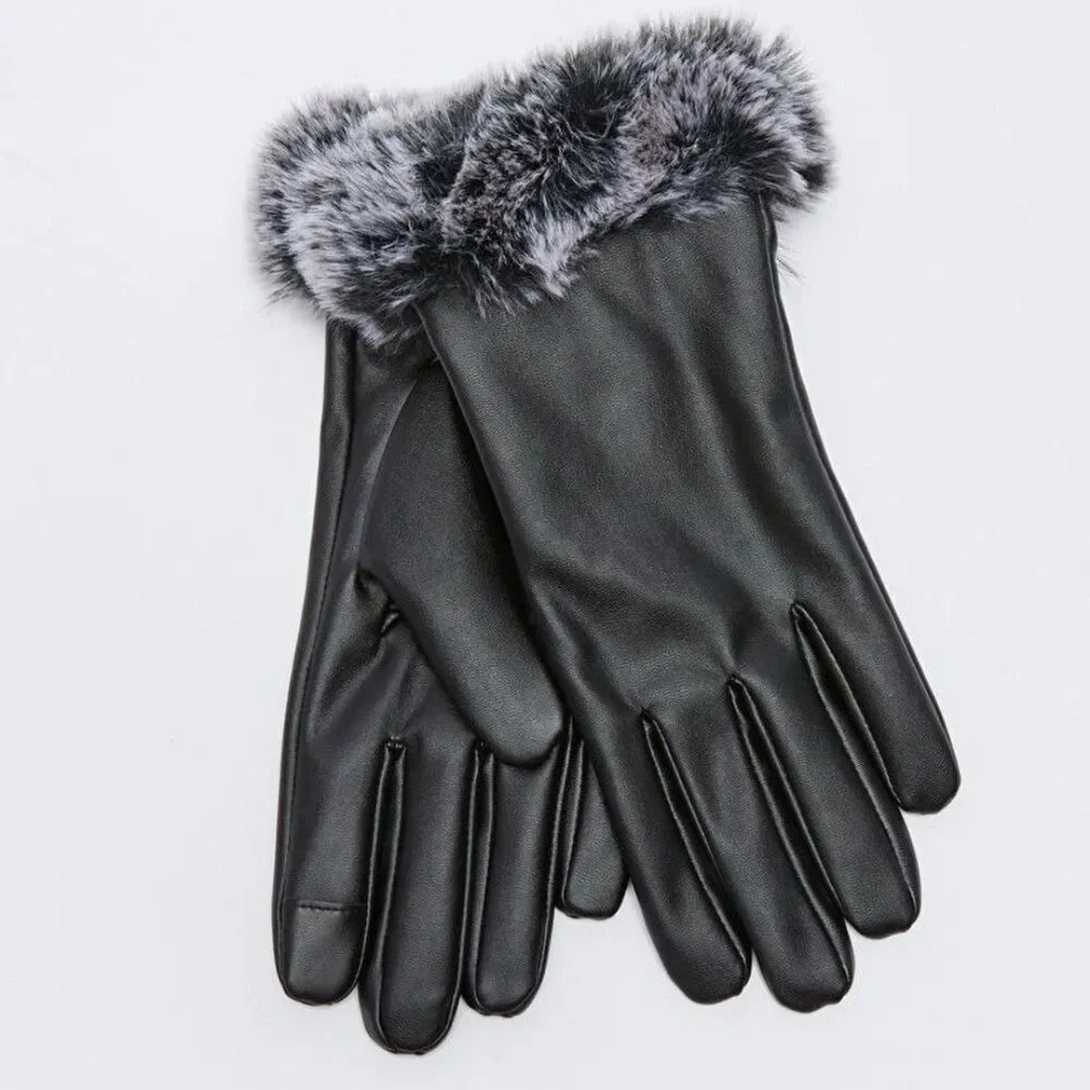 Women's Black and Grey Gloves